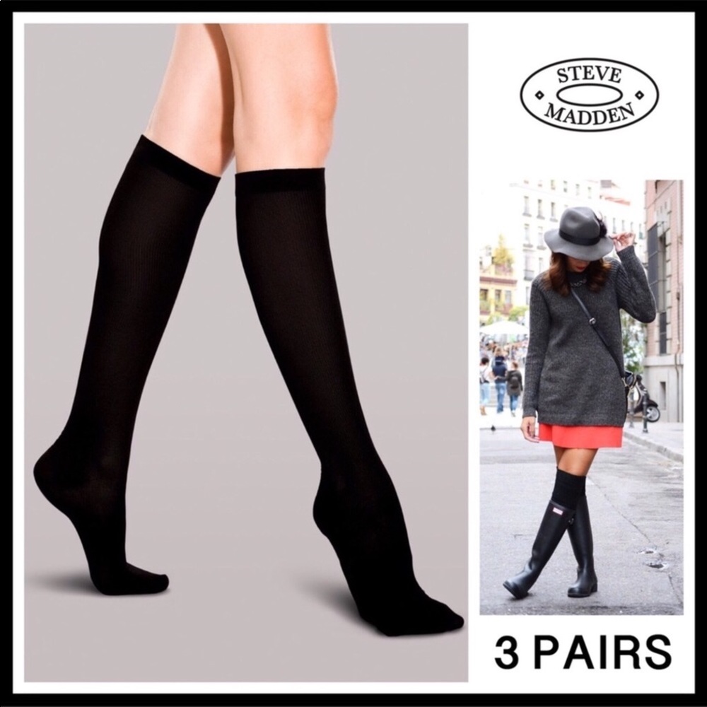 STEVE MADDEN 3 BLACK TALL KNEE HIGH BOOT SOCKS A3C - Picture 8 of 16